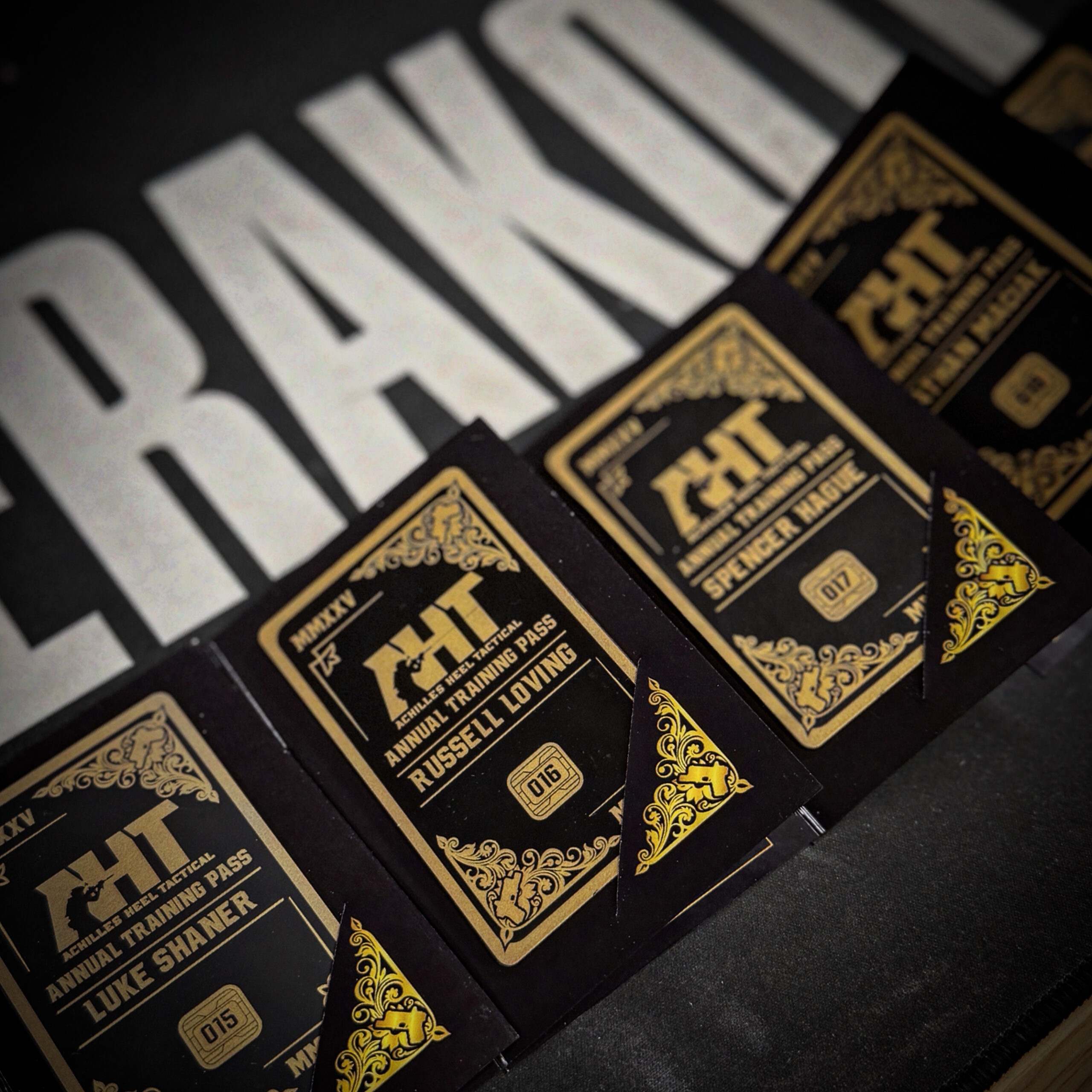 Achilles Heel Tactical Annual Training Pass custom membership cards.