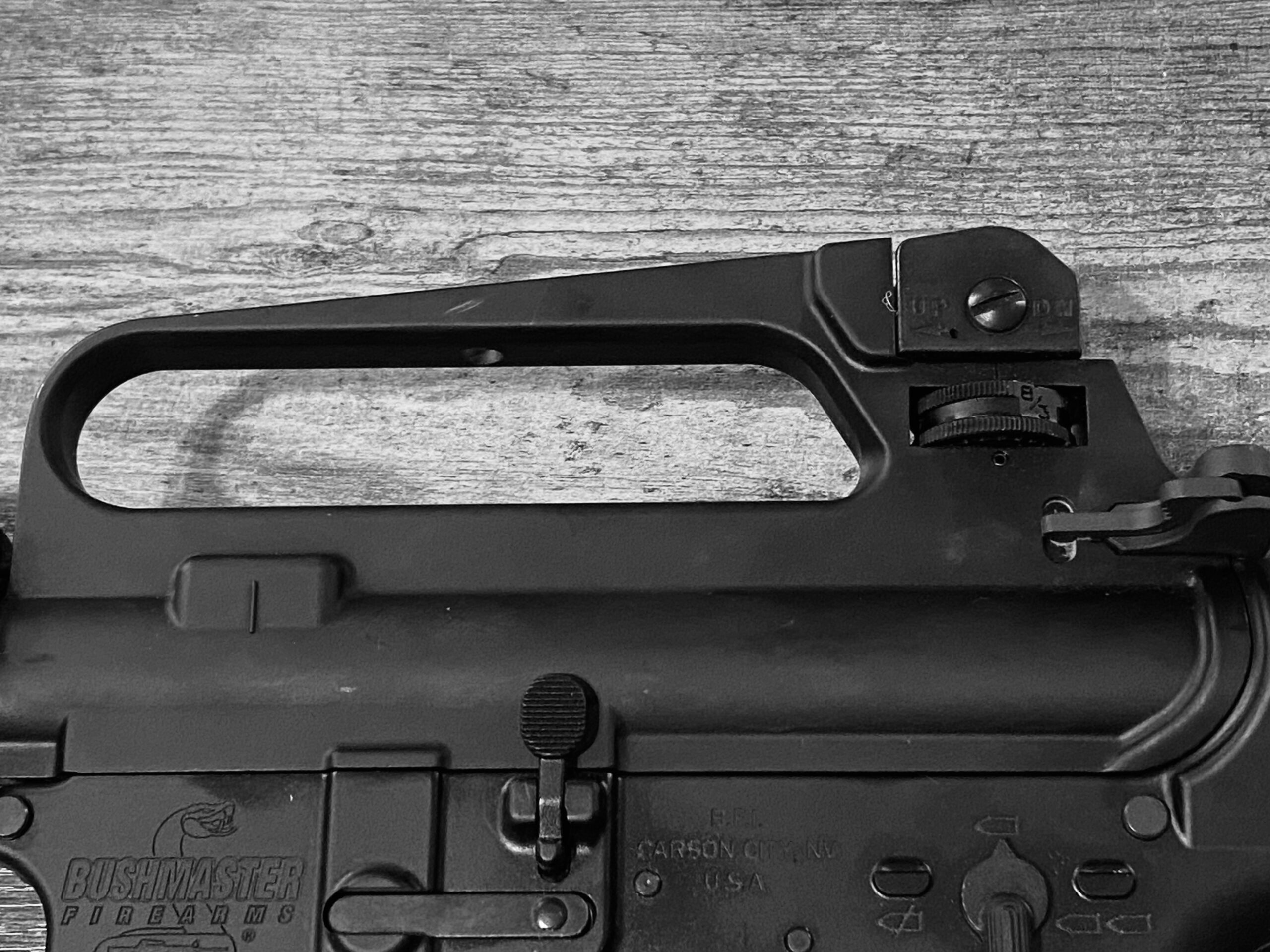 A2 carry handle rear sight drum on AR-15 set for 50/200 Improved Battlesight Zero